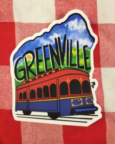 Red Trolley Greenville Sticker